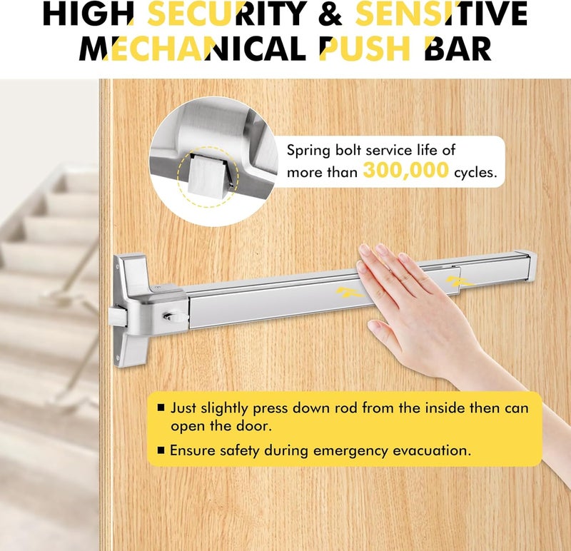 YUCHENGTECH Door Push Bar Panic Exit Device 31.5IN Panic Bars for Exit Door Stainless Steel Commercial Emergency Exit Device with Exterior Lever 6 Keys(31.5‘’ with Lock) - Image 3